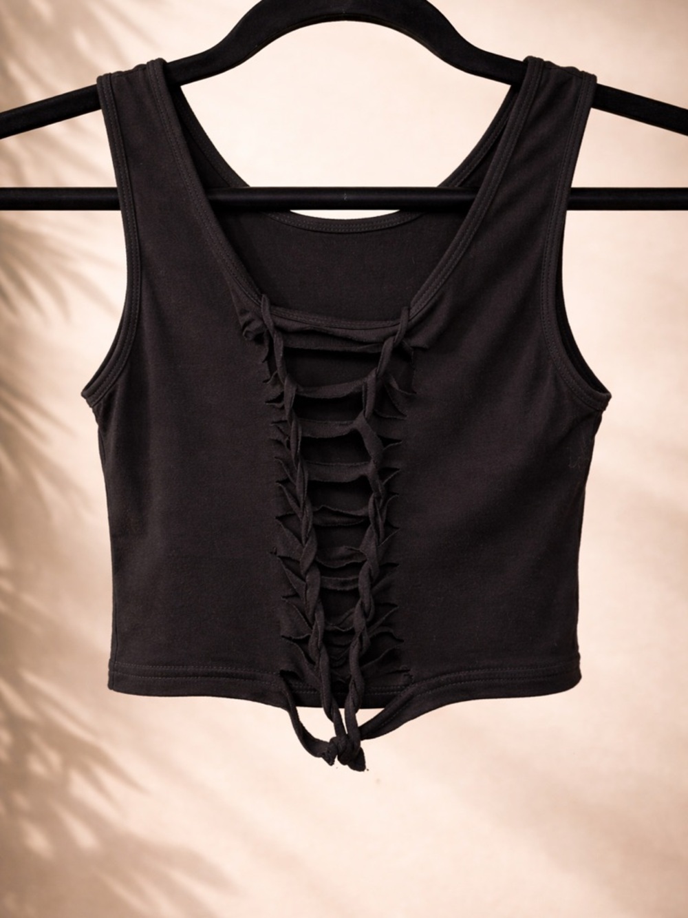 Knotted Front Black Crop Tank Top - Women Tops